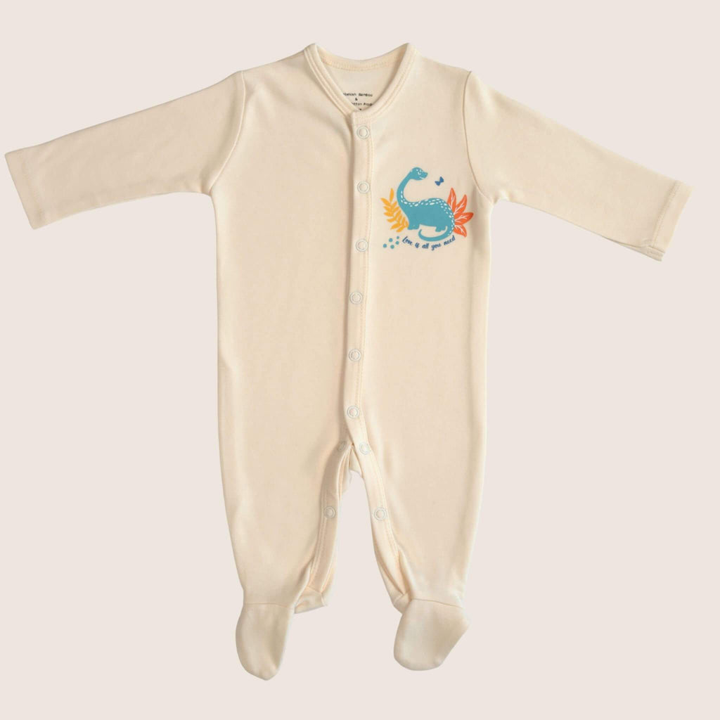 Cream Baby Sleepsuit Bebekish Baby Dino