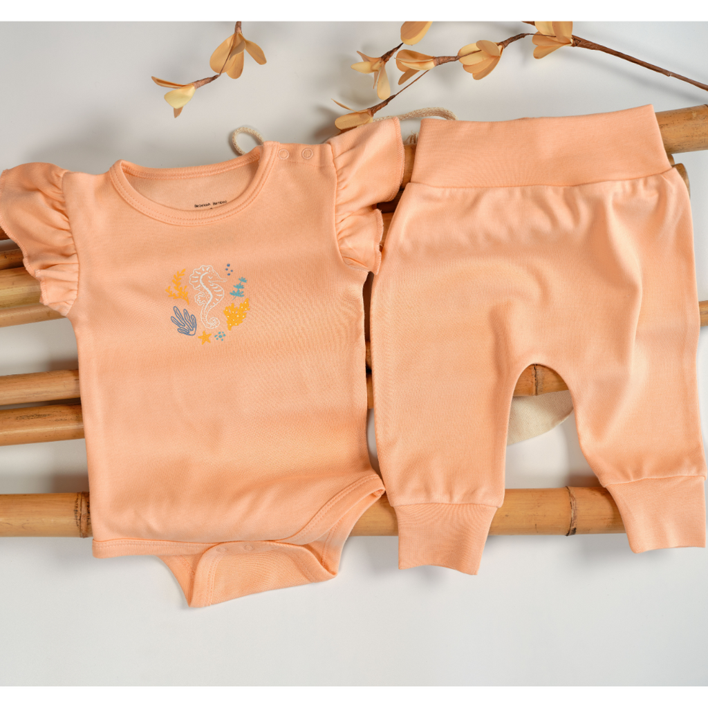 Organic cotton and bamboo short sleeve bodysuit and baby pants